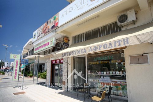 Central avenue Makariou III in Geroskipou - shops with traditional Cypriot sweets (roasted nuts and loukoumi)