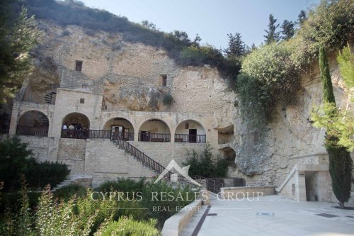 Cave with the cell of Saint Neophytos (Enkleistra) - 12th century monastery on the mountain in Tala, Cyprus 